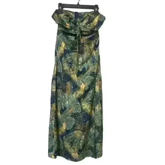 SHEIN VCAY Tropical Print Criss-Cross Strap Open Back Drawstring Thigh Slit M - Picture 5 of 11